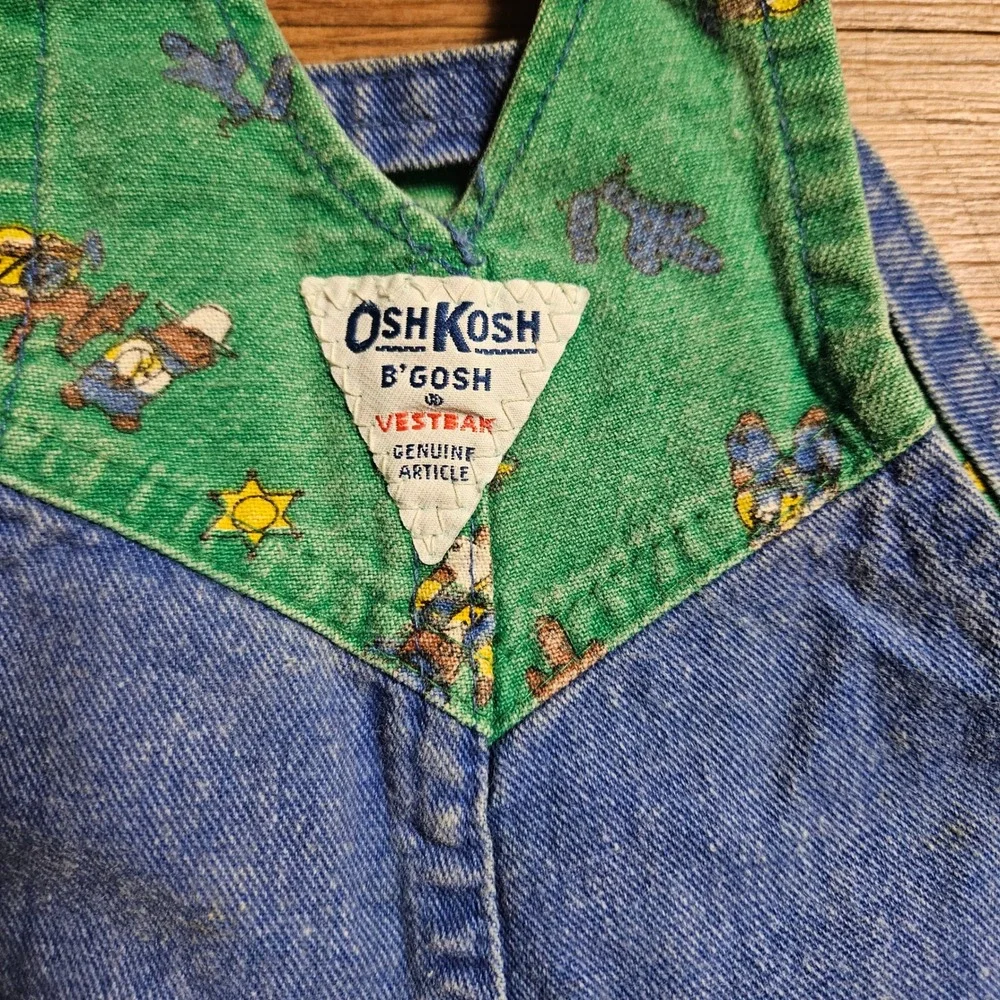 Vintage OshKosh B'gosh Denim Overalls 18M Colorblock Western Horse Print Cowboy.